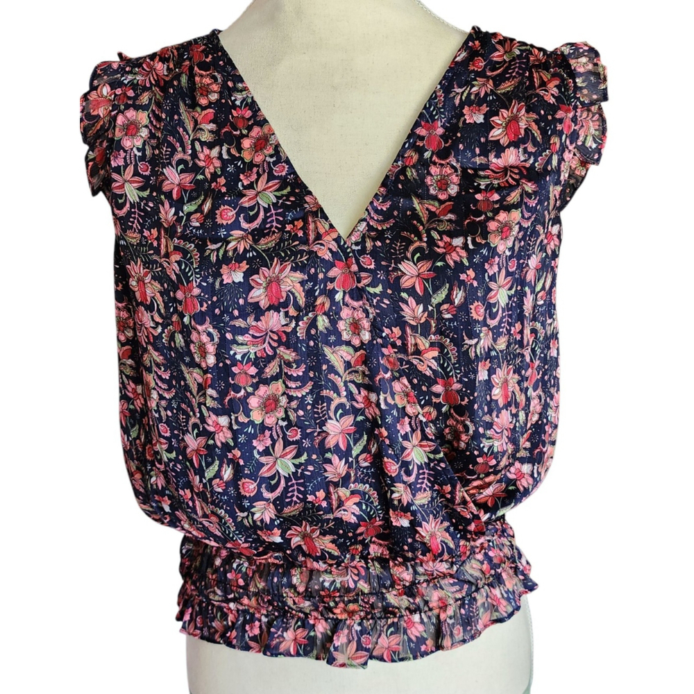 Vintage Y2K Eclair Shimmer Floral Print Elastic Waist Sleeveless Top Women's XS